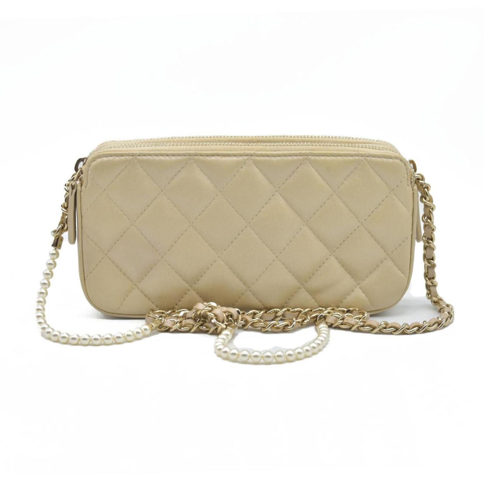 Chanel Chanel Canvas Small Rectangular Leather Chain Clutch Beige Size ONE SIZE - 11 Thumbnail