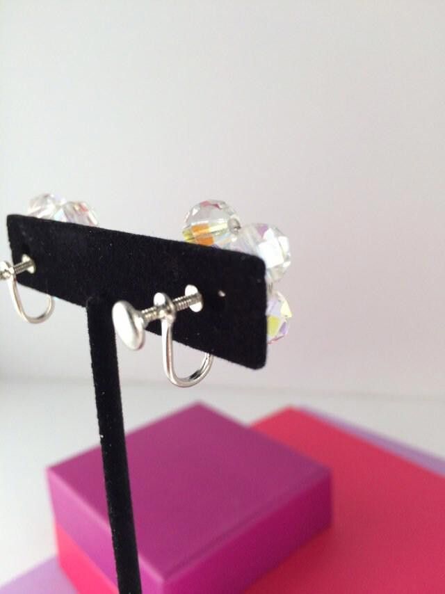 Designer Vintage Aurora Borealis Crystal Cluster Earrings- Unsigned Size ONE SIZE - 6 Thumbnail