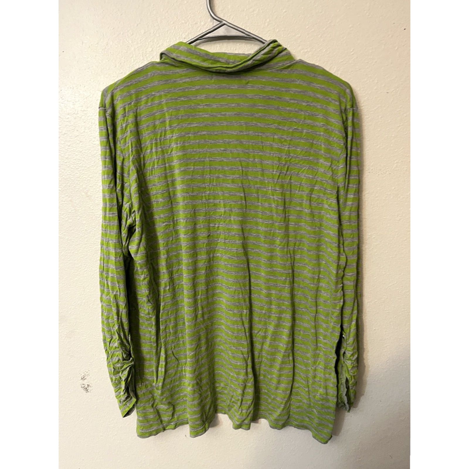 Liz Claiborne Liz Claiborne Womens Polo Shirt Green Striped Long Sleeve Roll Tab Pocket High Low XL Size XL / US 12-14 / IT 48-50 - 2 Thumbnail