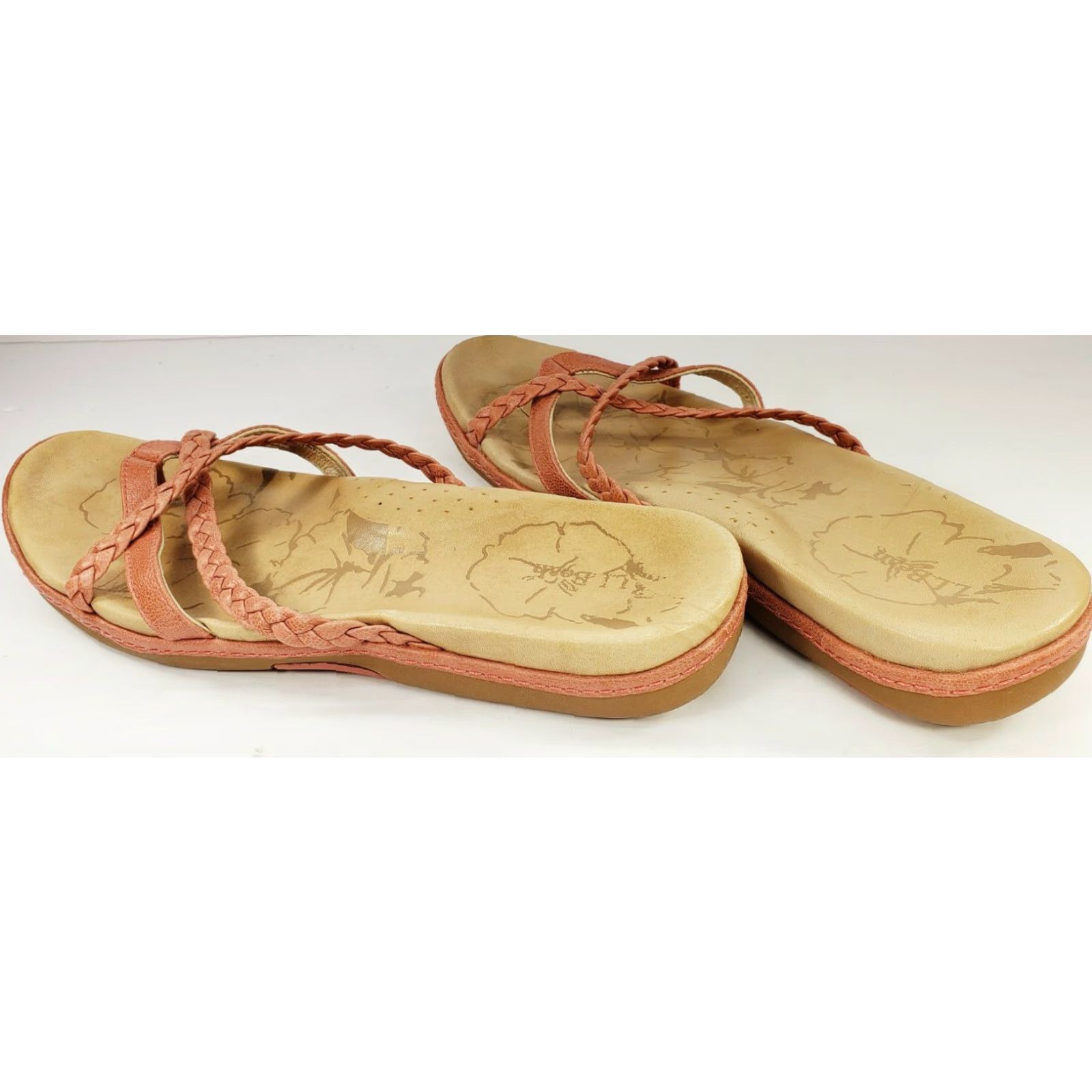Vintage L.L. Bean Women’s Slip On Thong Sandals Salmon Leather Straps Size 9M Size US 10 / IT 40 - 7 Thumbnail