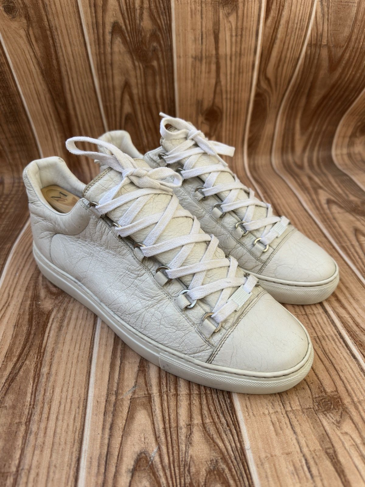 Cracked Leather Balenciaga Arena Shoes in White, Men's (Size 10)
