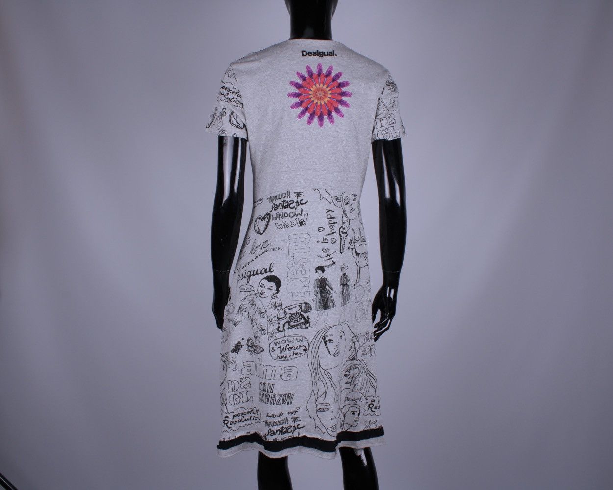 Designer × Desigual DESIGUAL Printed Big Dream A-Line Gray Cotton Blend Dress Size L / US 10 / IT 46 - 6 Thumbnail