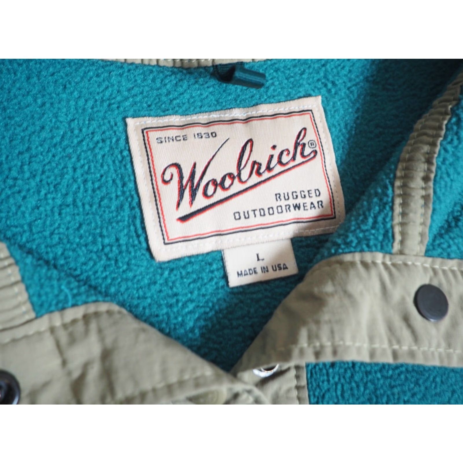 Vintage VTG Woolrich Teal Blue Green Logo Snap USA Hiking Fleece Jacket Mens L Size US L / EU 52-54 / 3 - 5 Thumbnail