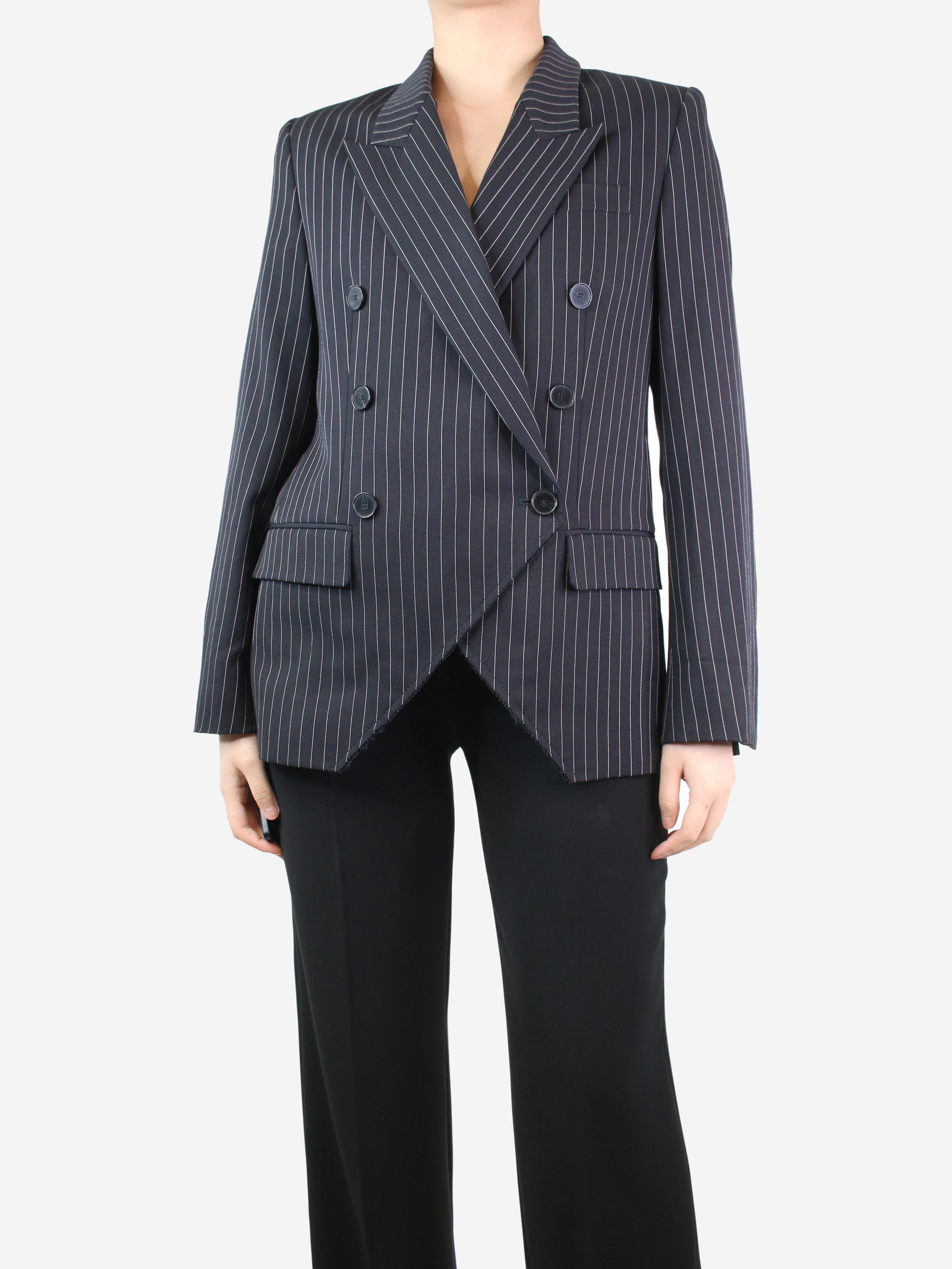 image of Stella Mccartney Black Double-Breasted Pinstriped Blazer - Size Uk 8, Women's