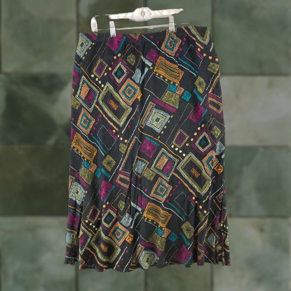 Vintage VINTAGE CM Shapes Women's Maxi Skirt Large Black Geometric Bohemian 80s 90s All Seasons Size 36" / US 14 / IT 50 - 1 Thumbnail