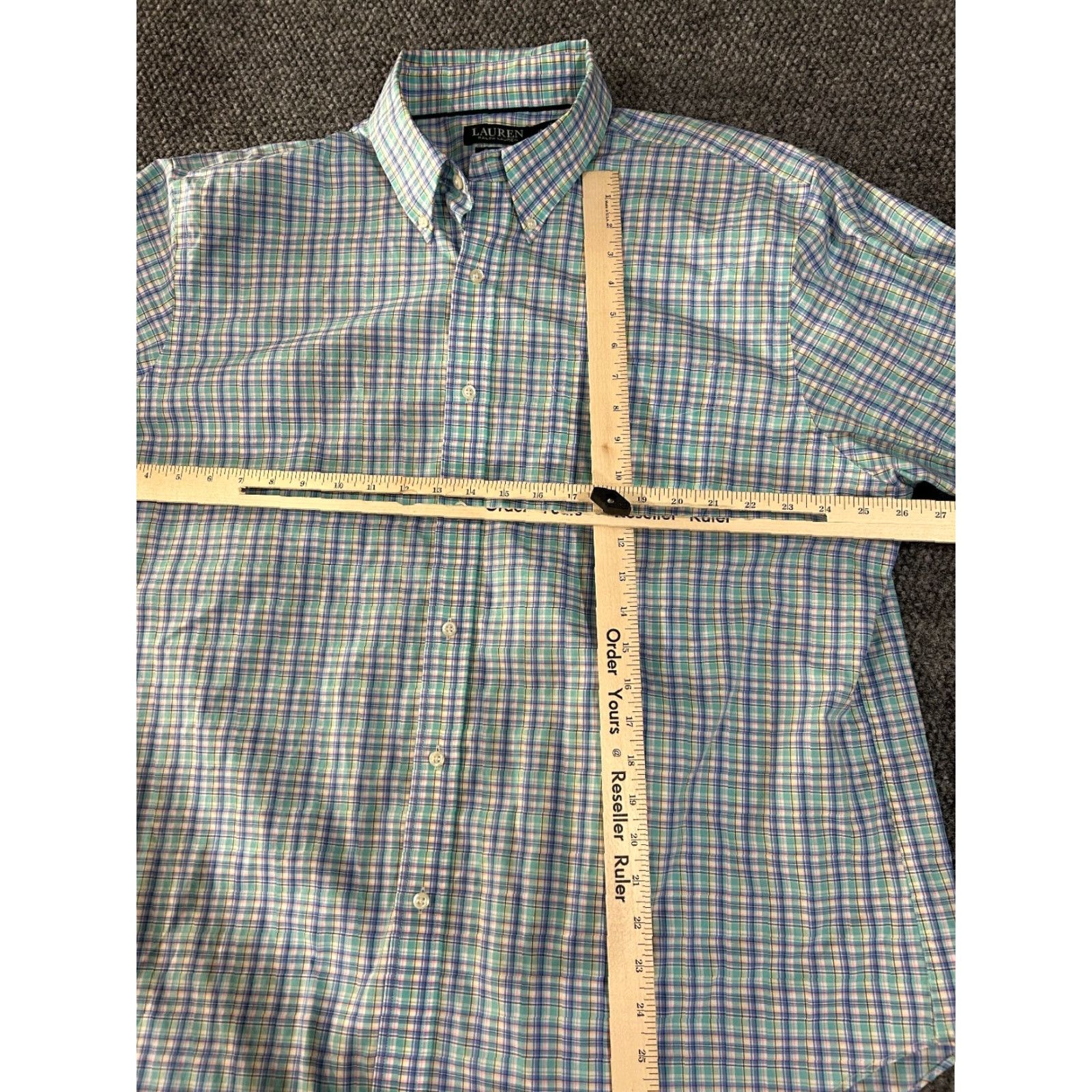 Ralph Lauren Lauren Ralph Lauren Dress Shirt Mens 18 34 35 Blue Green Plaid Classic Fit Stret Size 48R - 2 Thumbnail