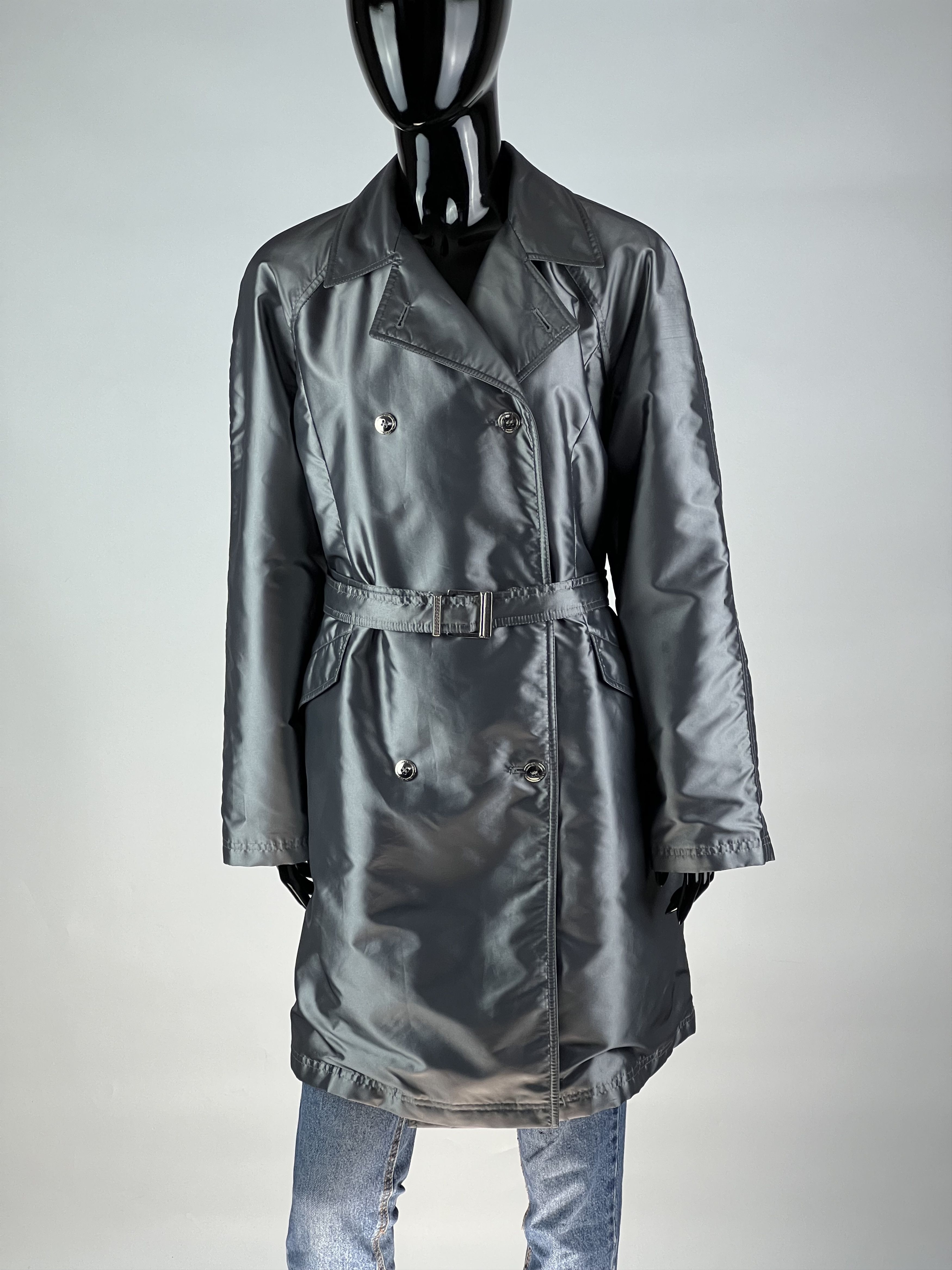 Versace × Vintage 90s Versace Classic V2 VTG Silver Shimmering Trench Coat Size L / US 10 / IT 46 - 1 Thumbnail