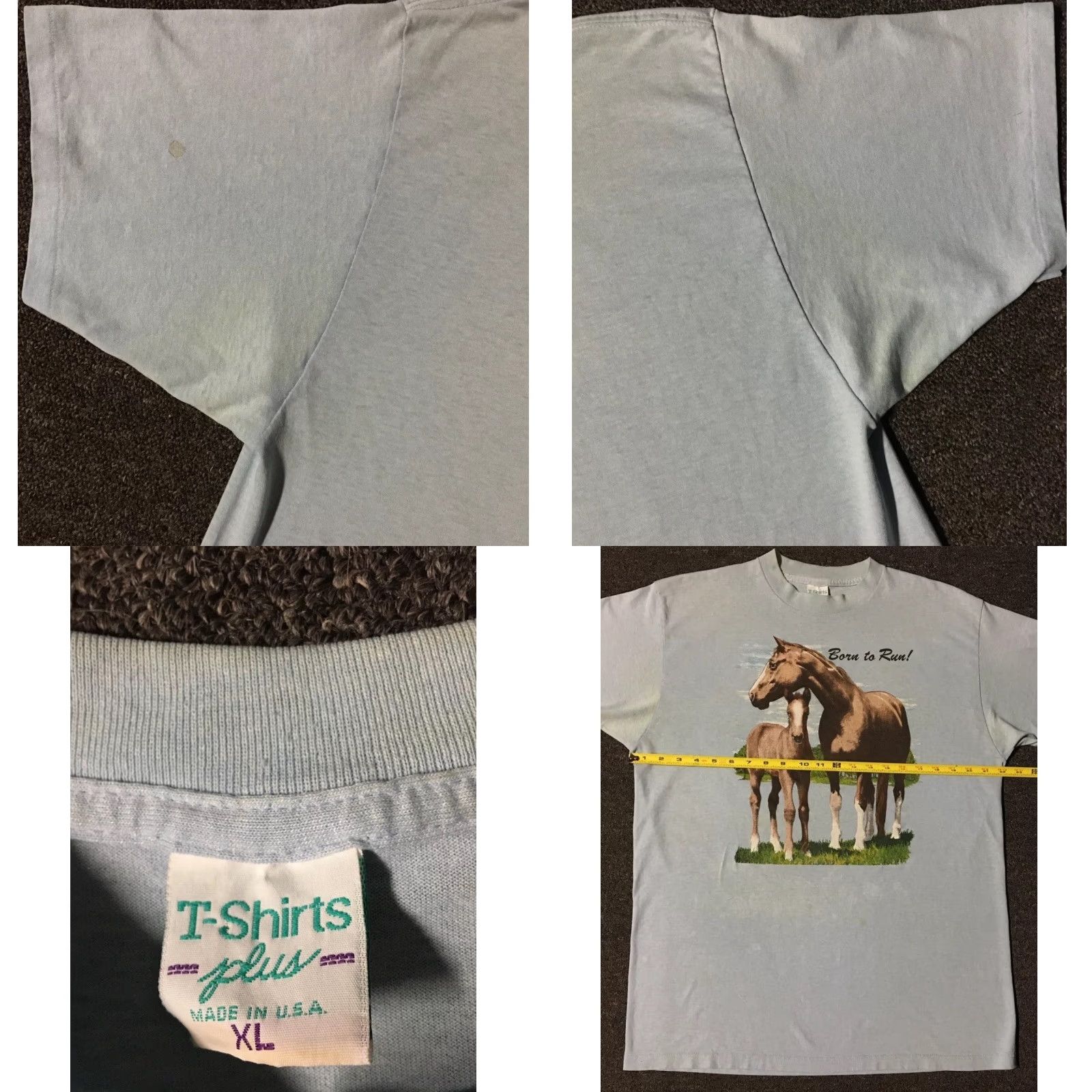 Born VINTAGE 90s Born To Run Horse Faded Distressed Shirt XL Blue Men T-Shirt Grunge Cowboy Western Biker Music Size US XL / EU 56 / 4 - 10 Thumbnail