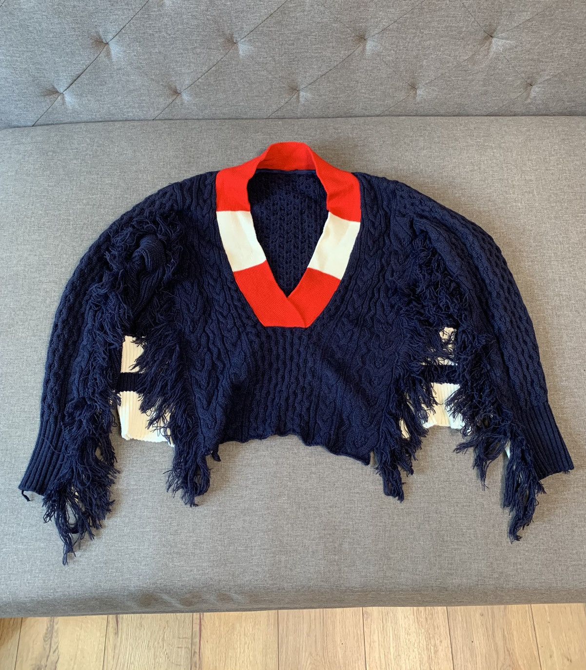 Sacai Sacai distressed cable knit crop sweater Size ONE SIZE - 1 Thumbnail