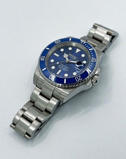 Japanese Brand Seiko Mod Submariner Date Smurf Blue Oyster Steel Watch NH35 Size ONE SIZE - 4 Thumbnail