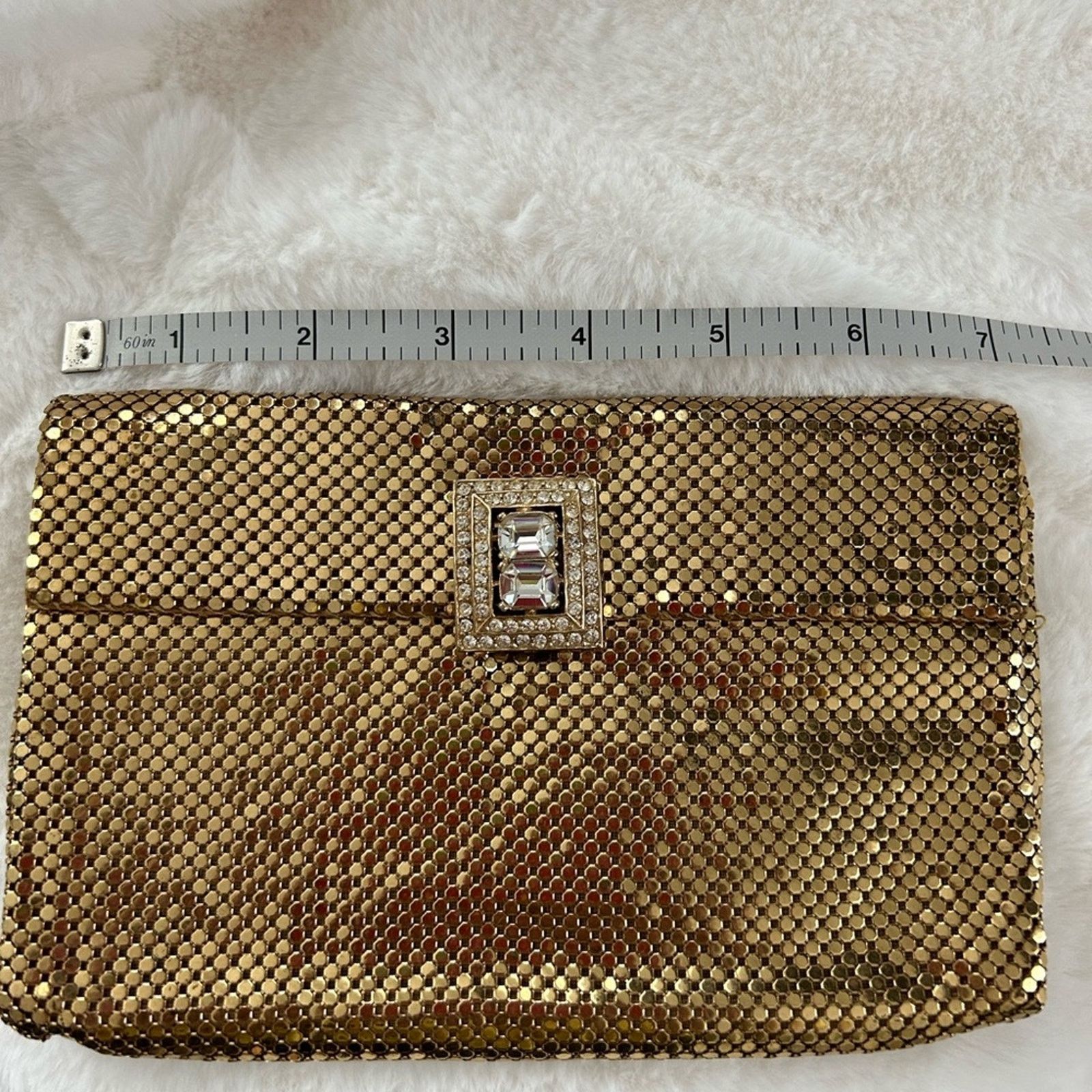 Vintage Gold mesh clutch with Diamonte crystal clasp women’s purse Size ONE SIZE - 5 Thumbnail