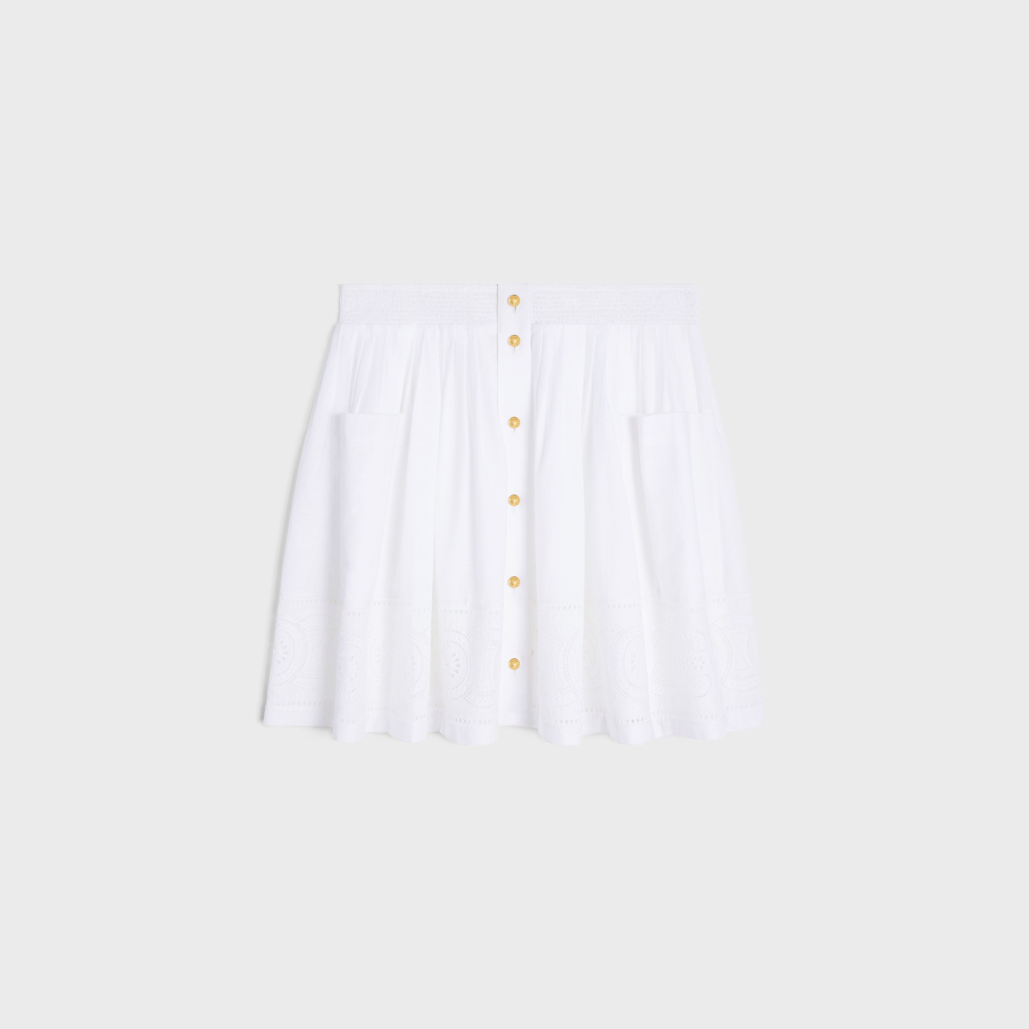 Celine o1w1db10824 Embroidered Smocked Skirt Cotton Batiste White Size 27" / US 4 / IT 40 - 1 Thumbnail