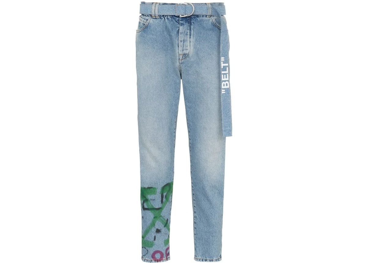 Off-White × Virgil Abloh Off-White Slim Low Crotch Graffiti Jeans - No Belt Size 29" - 1 Thumbnail