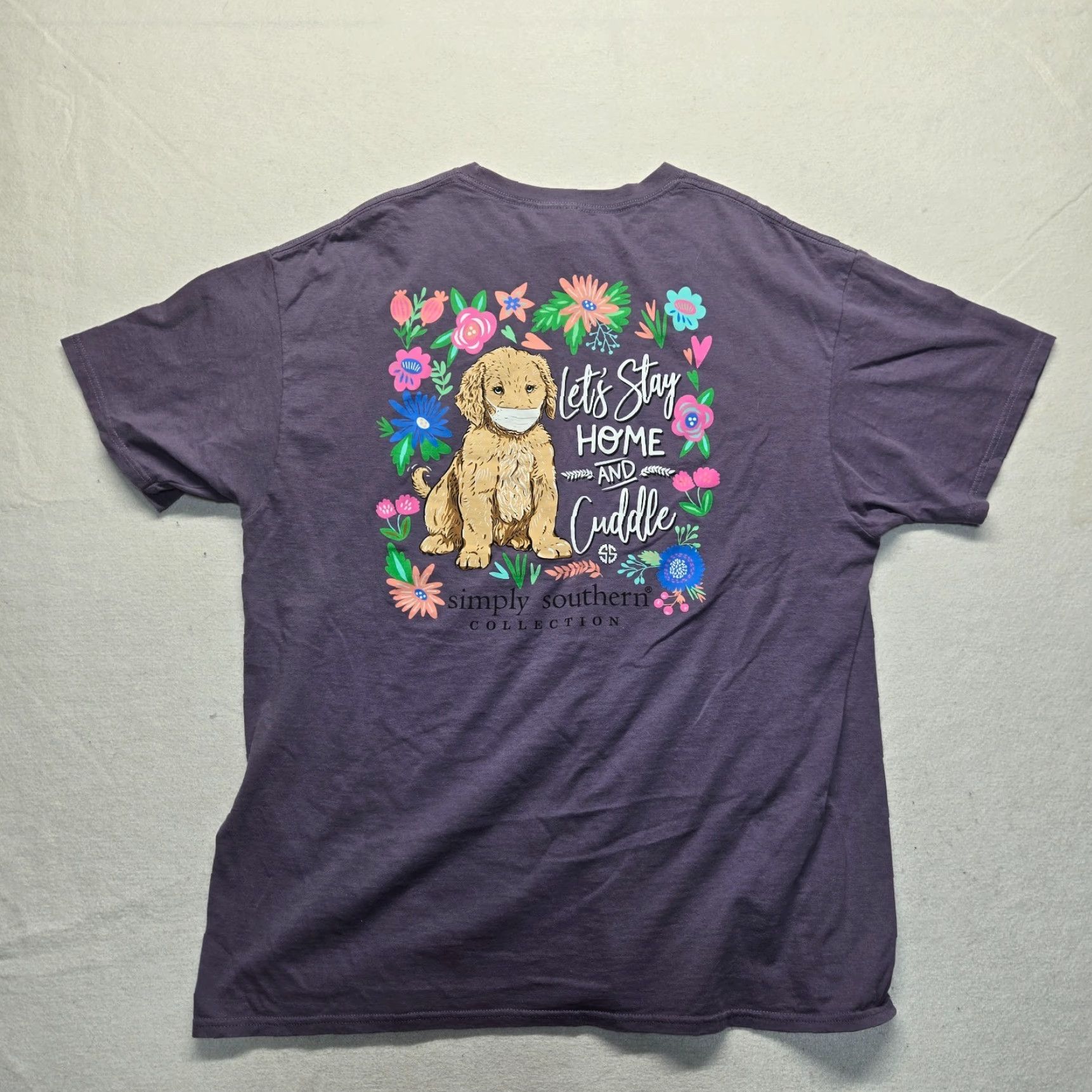 Vintage Simply Southern Women's XL Tee T-Shirt Purple "Let's Stay Home and Cuddle" Short Sleeve Crew Neck Casual Python Pink 2020s Size XL / US 12-14 / IT 48-50 - 8 Thumbnail