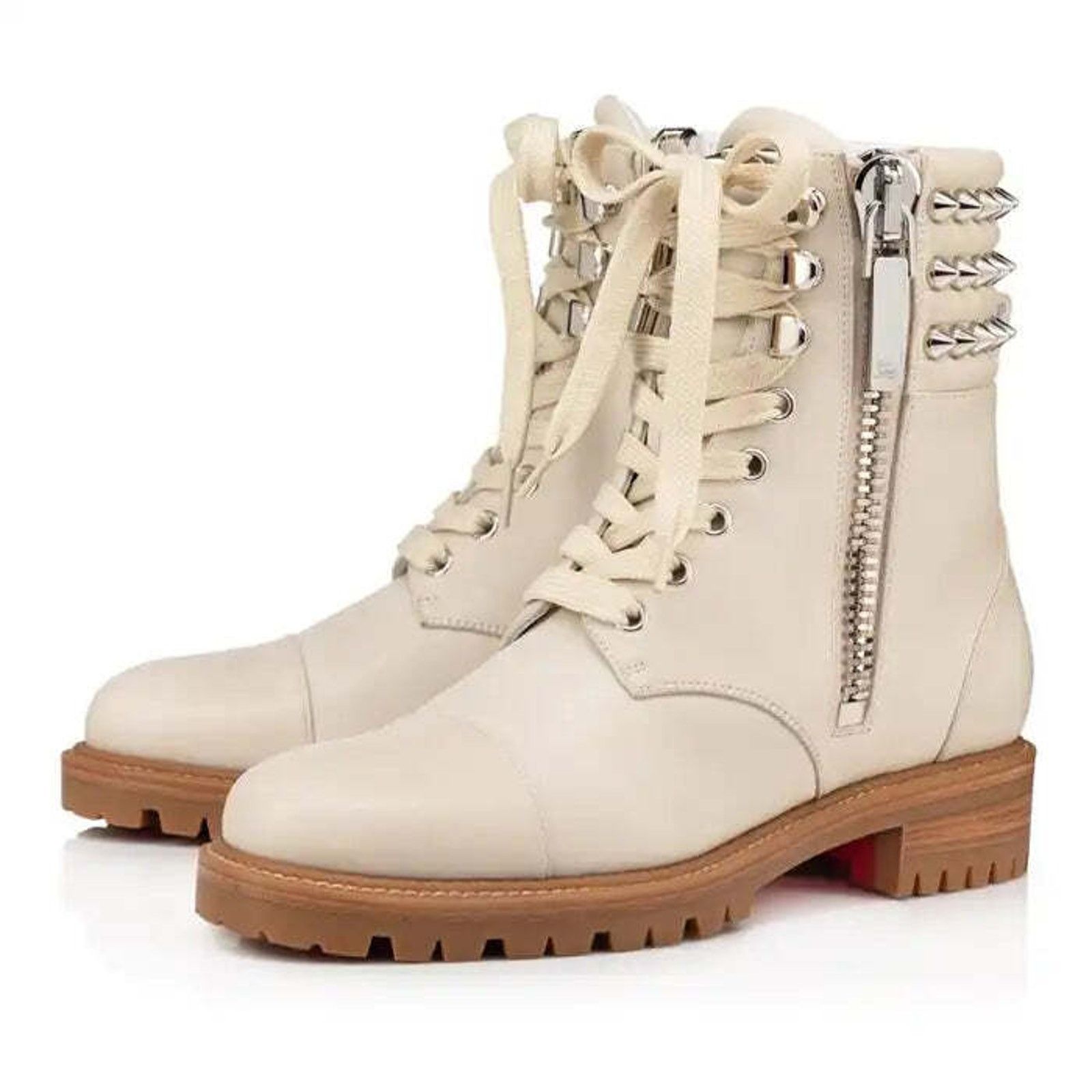Christian Louboutin Winter Spikes Flat White Calf Leather