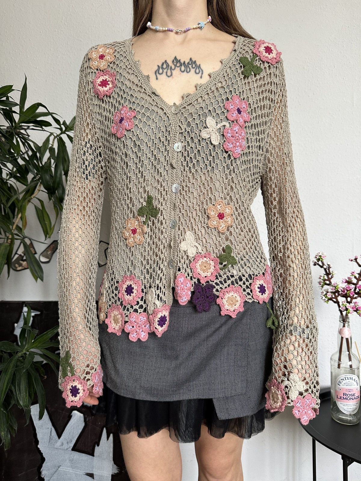 Japanese Brand × Seditionaries × Vintage Floral Knit Crochet Net Cardigan Flower Hippie Pattern Size XL / US 12-14 / IT 48-50 - 4 Thumbnail