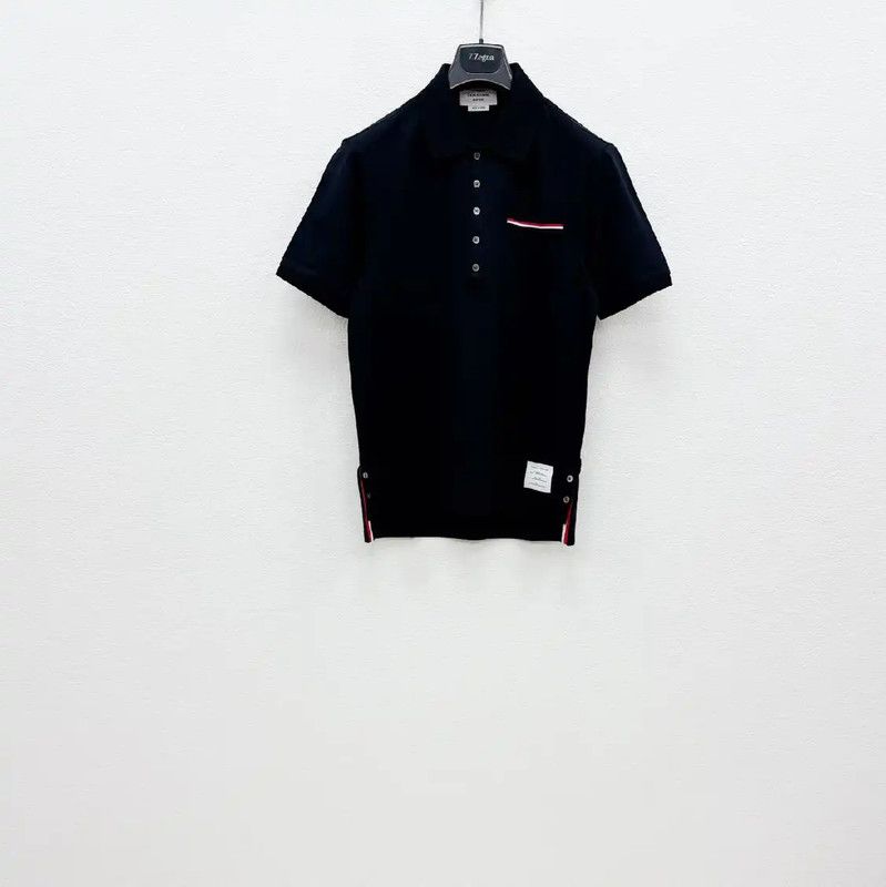 Thom Browne Thom Browne Black Cotton Short Sleeve Polo 0089 Size US M / EU 48-50 / 2 - 1 Thumbnail