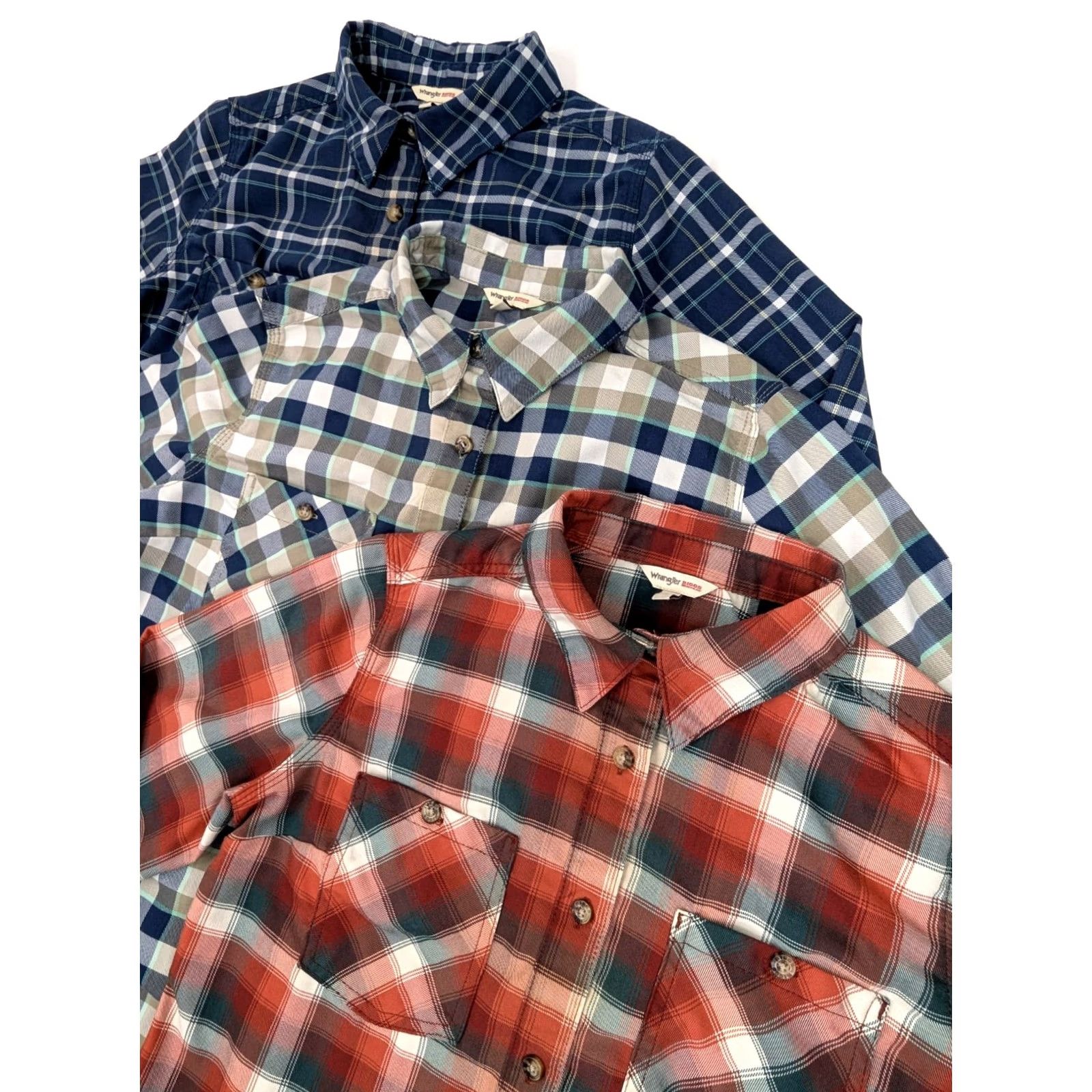 Wrangler Wrangler Shirt Lot x 3 Women S Plaid Button-Up Cotton Red Blue Gray Fall Winter Casual Workwear Size S / US 4 / IT 40 - 2 Thumbnail