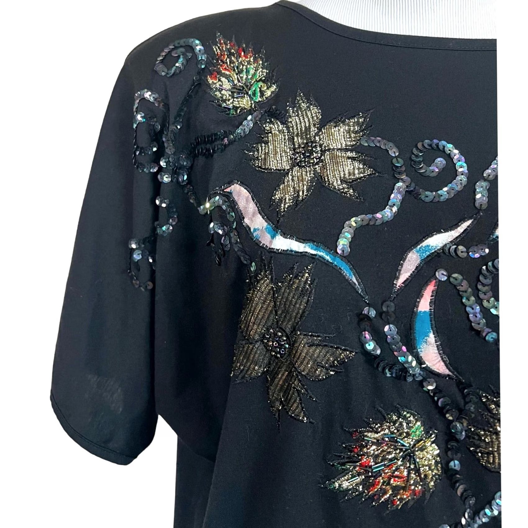 Vintage VINTAGE UNO & UNA Blouse Shirt Womens 90s Beaded Sequin Shoulder Pads Black Sz L Size L / US 10 / IT 46 - 4 Thumbnail