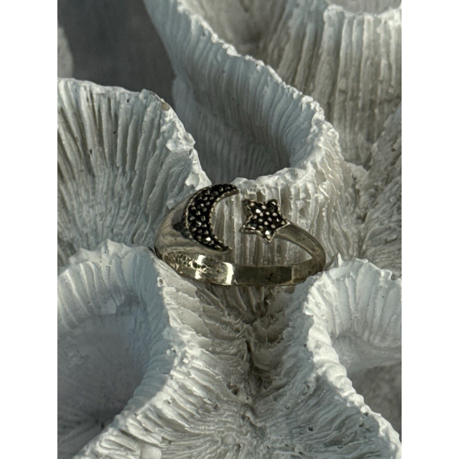 Jewelry 925 STERLING SILVER MOON & STAR MARCASITE RING SIZE 8 Size ONE SIZE - 3 Thumbnail