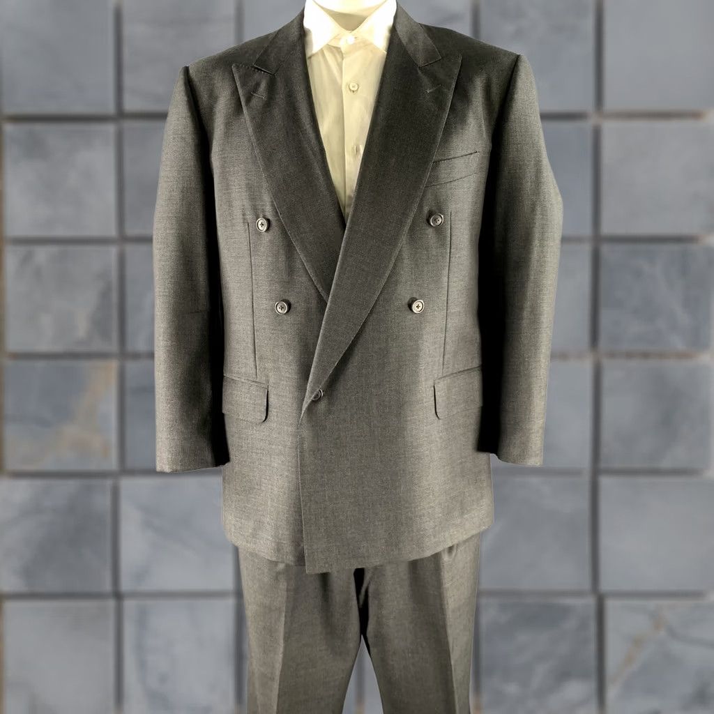 Ermenegildo Zegna ERMENEGILDO ZEGNA Suit Grey Black Nailhead Wool Peak Lapel Size 46 Mens Size 36R - 1 Thumbnail