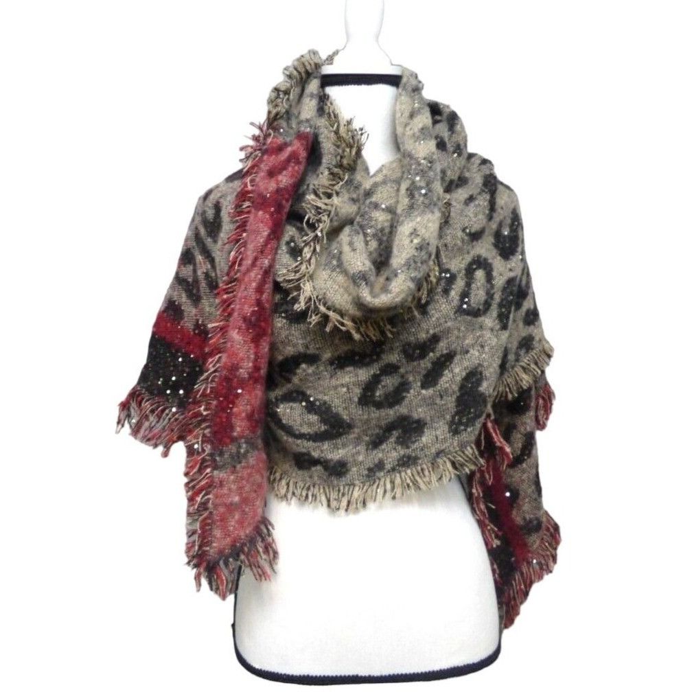 Other Inc International Concepts Leopard Sequin Wrap, Black/Red Size ONE SIZE - 6 Thumbnail