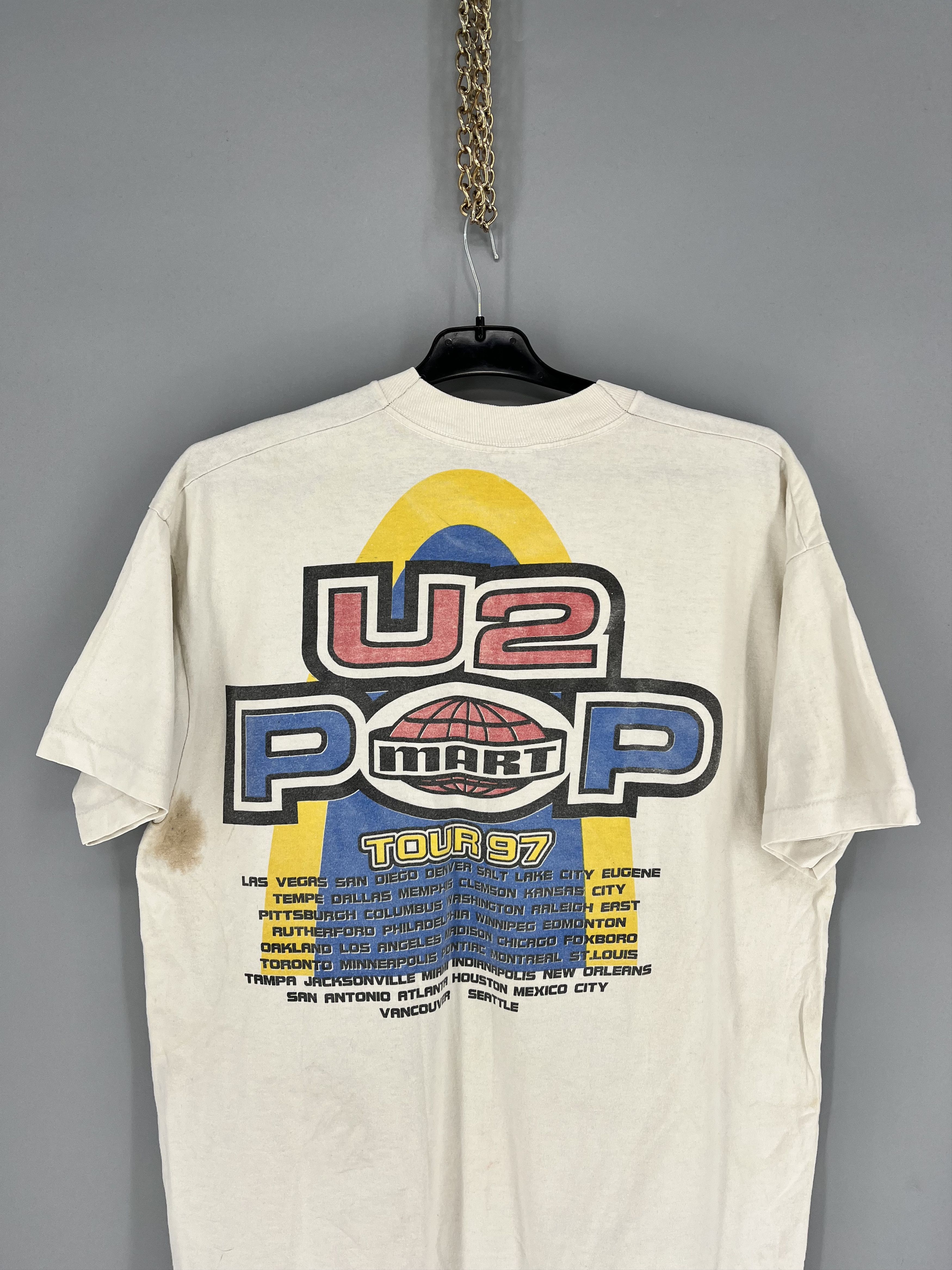 Band Tees Vintage U2 Pop Mart Concert Shirt Rock Band White Cotton 90s Size US XL / EU 56 / 4 - 14 Thumbnail