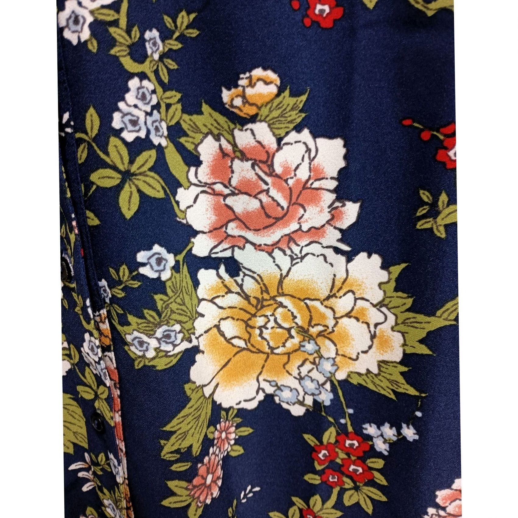 Denim & Co. Denim & Co. BOHO Blouse Top Womens S Navy Blue Floral Button Up Long Sleeve Size S / US 4 / IT 40 - 2 Thumbnail