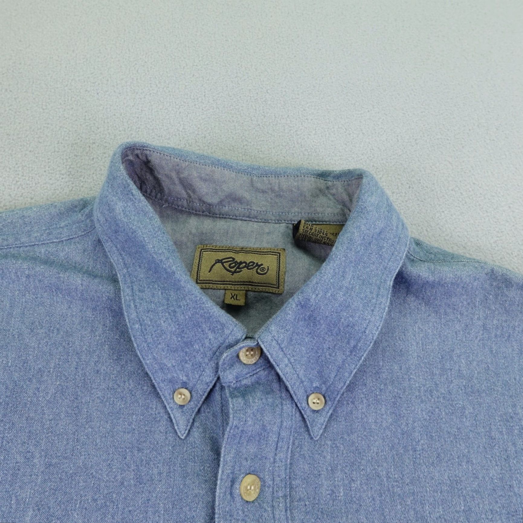 Roper VINTAGE Roper Shirt Mens XL Blue Chambray Button-Up Western Button-Down Cowboys Cowboy Mens XL Blue Size US XL / EU 56 / 4 - 2 Thumbnail