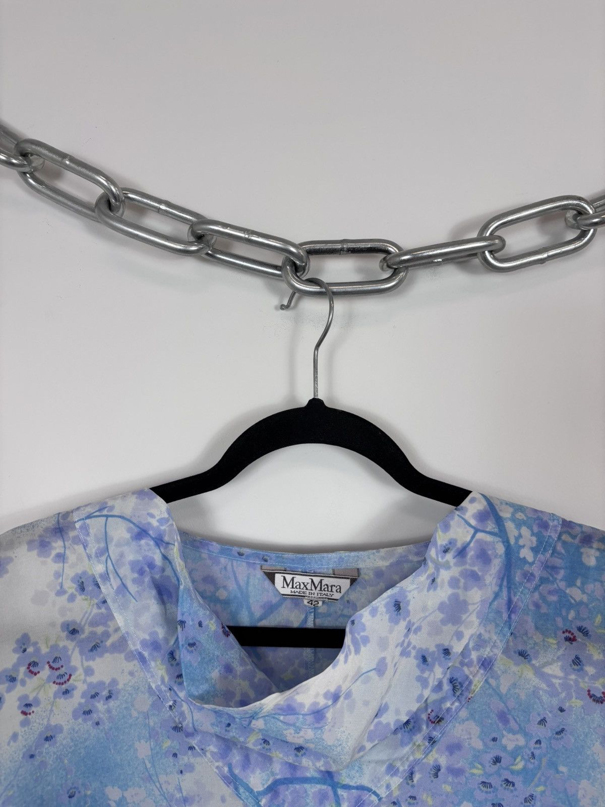 Max Mara Vintage Max Mara Women’s Blue Floral Blouse T-Shirt Top Size M / US 6-8 / IT 42-44 - 6 Thumbnail