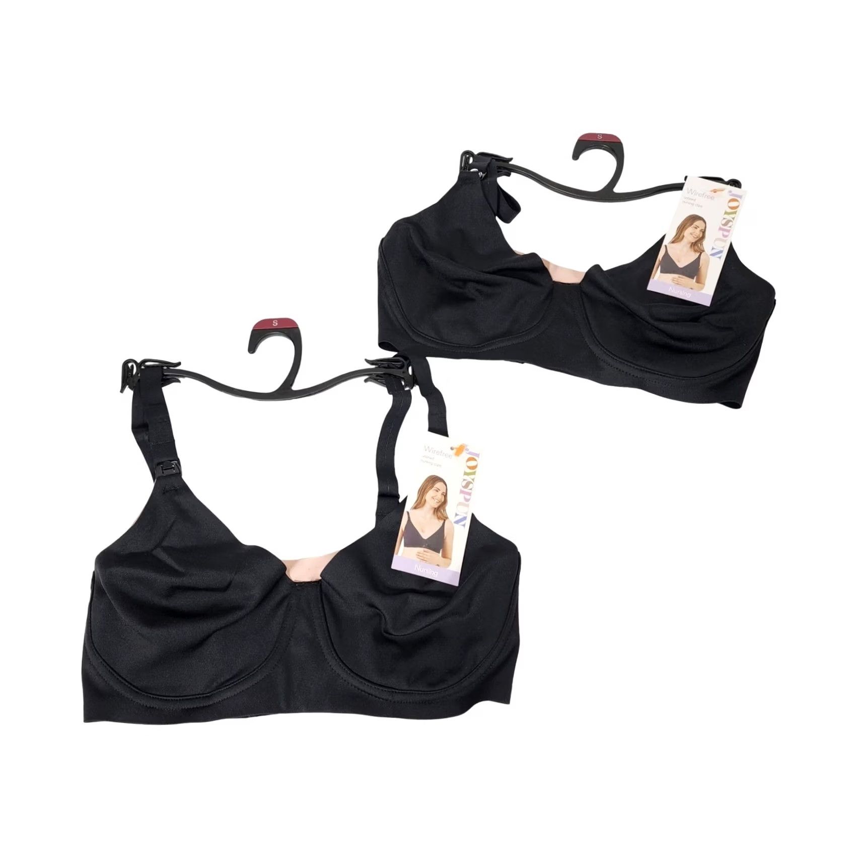 Vintage Joyspun Bonded Nursing Bra Wirefree Black Soot Small 2-Pack Womens JS90047 New Size ONE SIZE - 2 Thumbnail