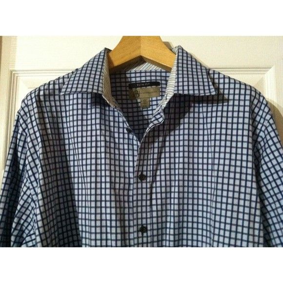 Jhane Barnes JHANE BARNES MENS BLUE PLAID 100%COTTON CASUAL SHIRT XXL Size US XXL / EU 58 / 5 - 4 Thumbnail