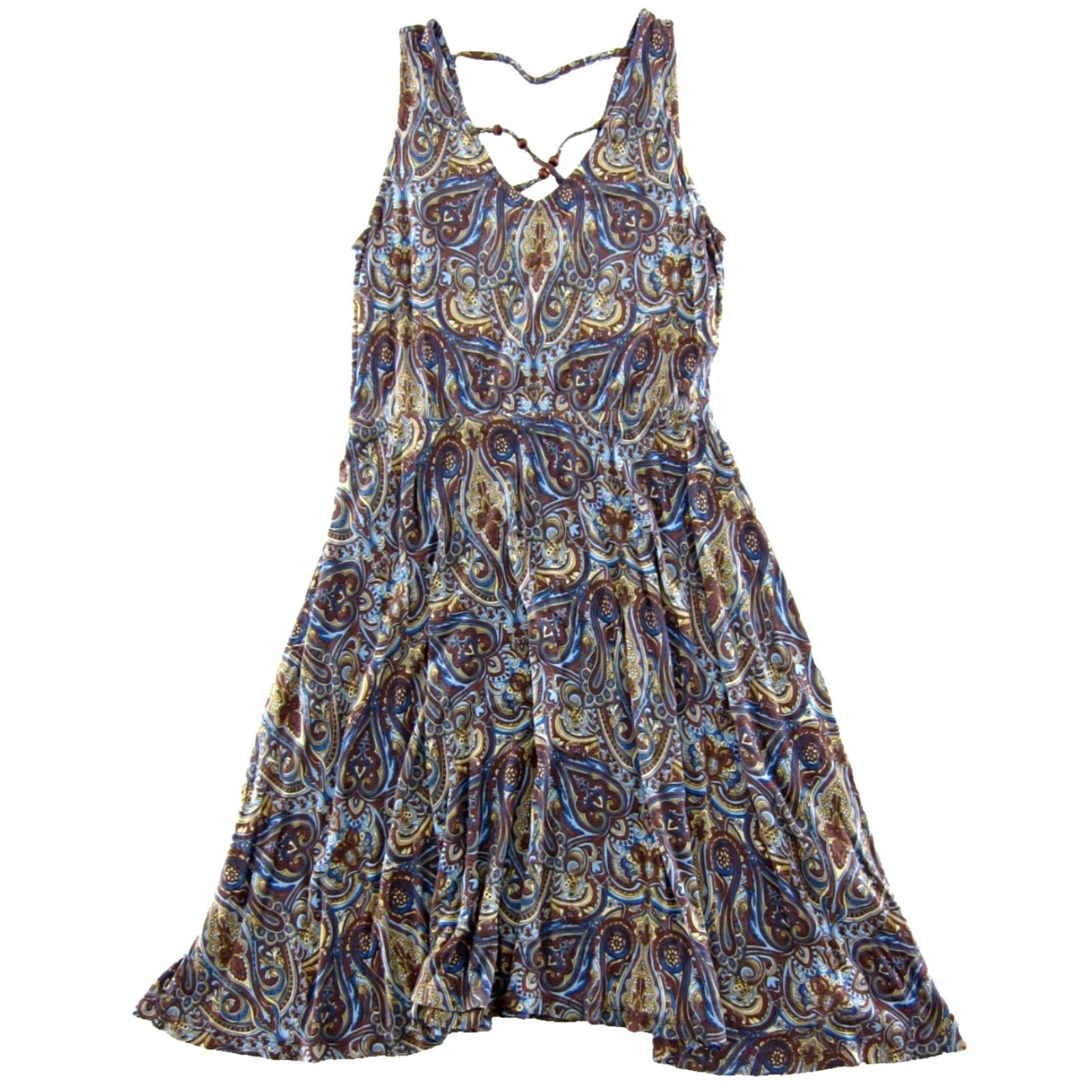 Vintage Lascana Dress Brown Beaded Paisley Jersey Stretch Midi Sheath Tank Sun 6 Womens Size M / US 6-8 / IT 42-44 - 2 Thumbnail