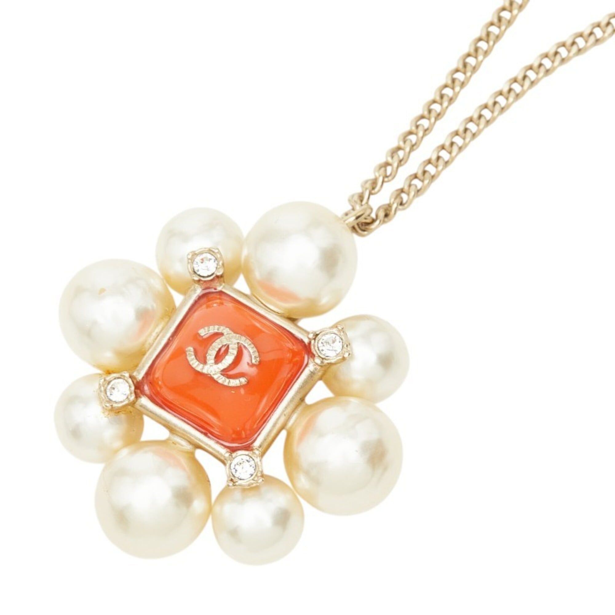 Chanel Chanel Coco Mark Rhinestone Necklace, Gold and Orange Plated, Faux Pearl, Women's. Size ONE SIZE - 1 Thumbnail