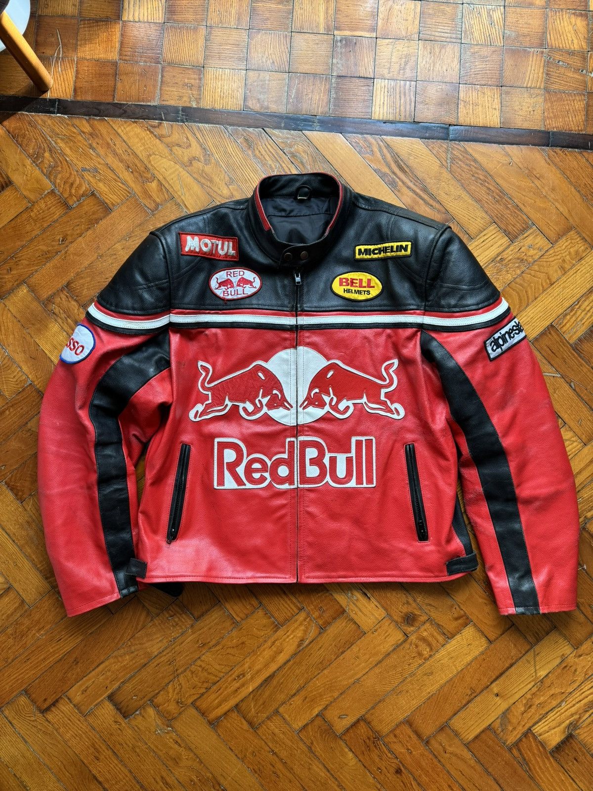 Red Bull Red Bull Leather Racing Jacket Blue/Red/White | Grailed