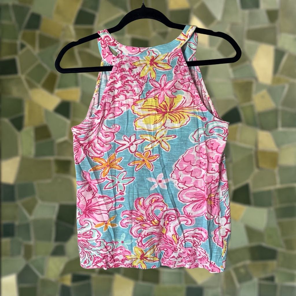 Lilly Pulitzer Lilly Pulitzer Arya Tank Top Womens Small Multicolor Floral Sleeveless V-Neck Beach Travel Tank Shirt Size S / US 4 / IT 40 - 1 Thumbnail