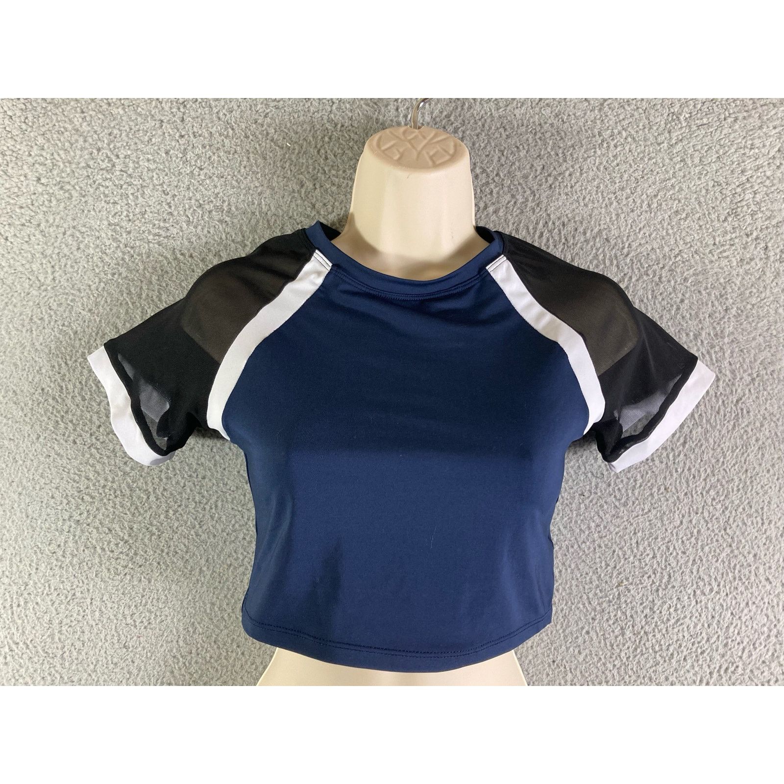 Shein Crop Top Womens Short Sleeve Sexy Blue Black Medium Cropped Size M / US 6-8 / IT 42-44 - 3 Thumbnail
