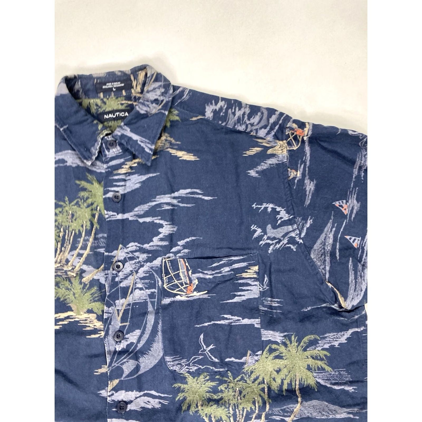 Nautica VINTAGE Nautica Shirt Men Large Short Sleeve Hawaii Linen Blend Aloha Palm Tree Print Button-Up Collared Size US L / EU 52-54 / 3 - 2 Thumbnail