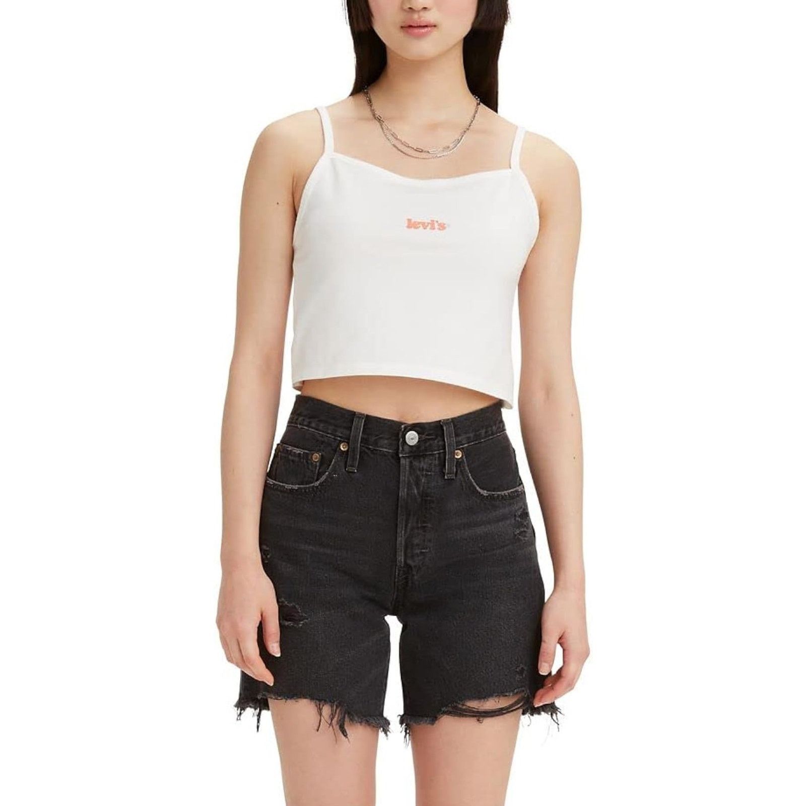 Levi's Graphic Tank Top Crop Half Shirt White Stretch thin straps M Size M / US 6-8 / IT 42-44 - 1 Thumbnail