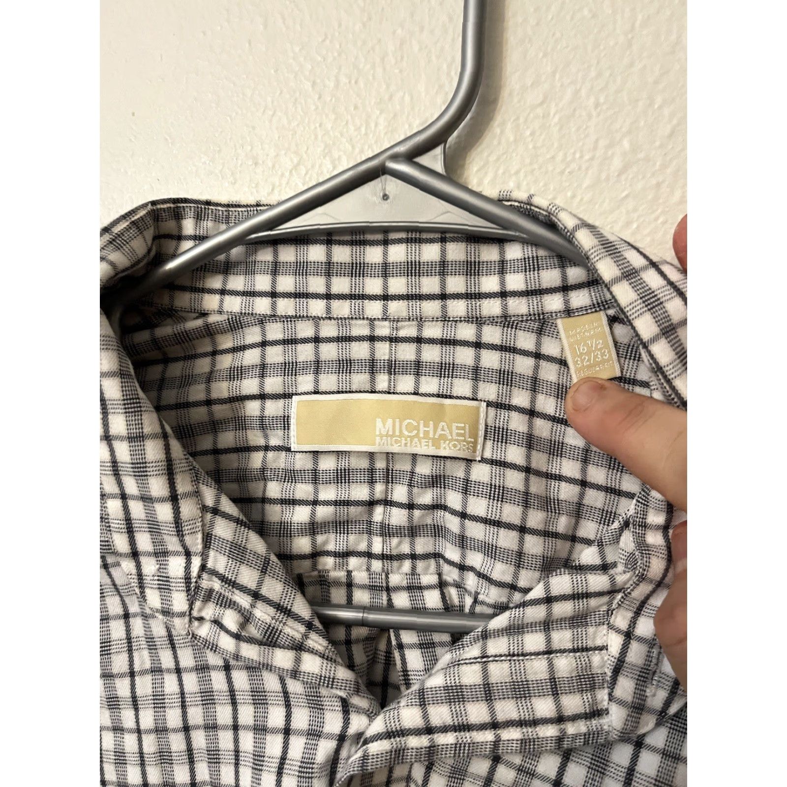 Michael Kors Michael Kors Men's Regular Fit Blue Gingham No Iron Long Sleeve Shirt 16.5 Button-Up Non-Iron Plaid? Size US L / EU 52-54 / 3 - 2 Thumbnail