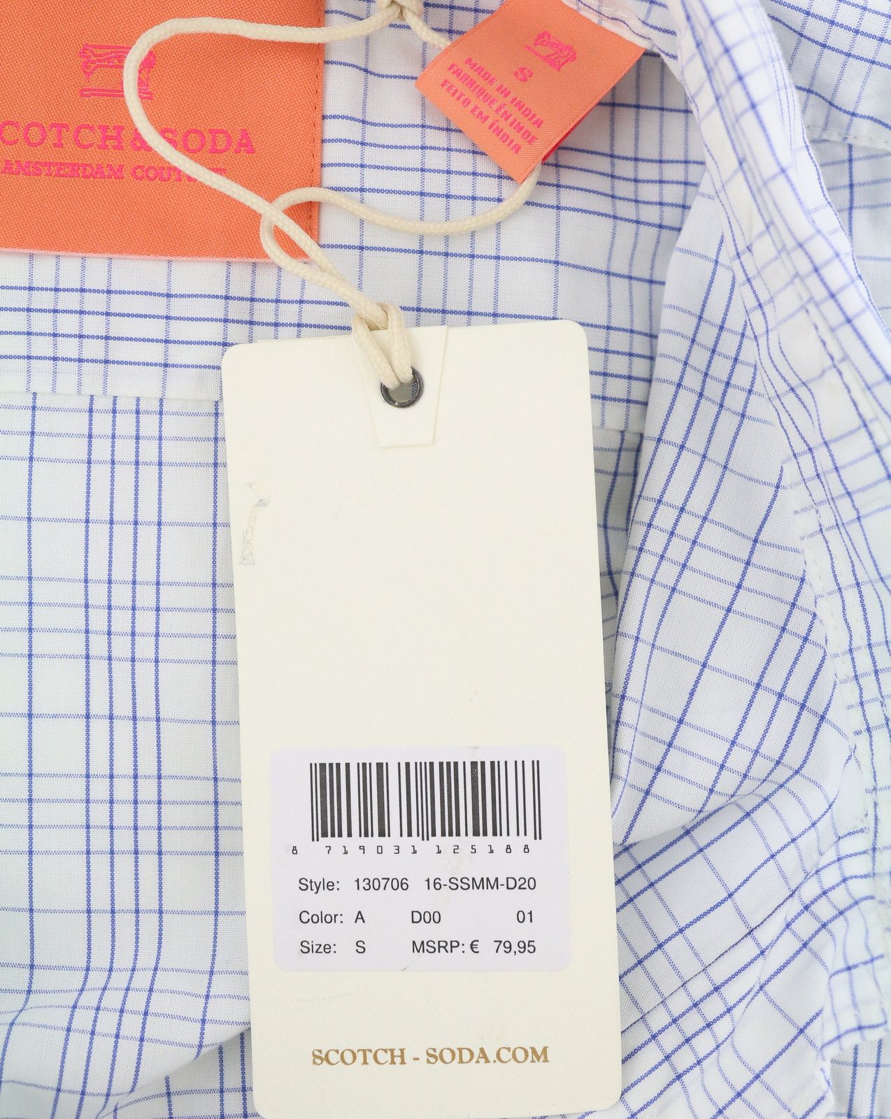 Scotch & Soda S White Plaid Cotton Button-Up Spread Shirt 89046 Size US S / EU 44-46 / 1 - 7 Thumbnail