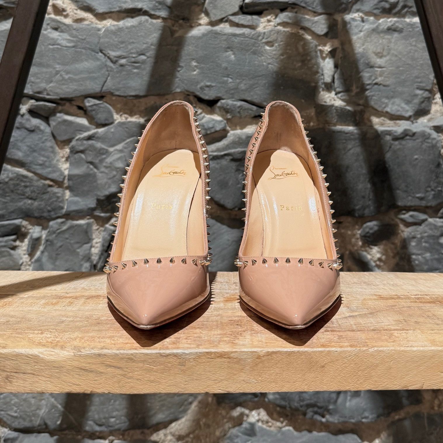 Christian Louboutin Christian Louboutin Nude Patent Anjalina Spike Pumps Size US 11 / IT 41 - 3 Thumbnail