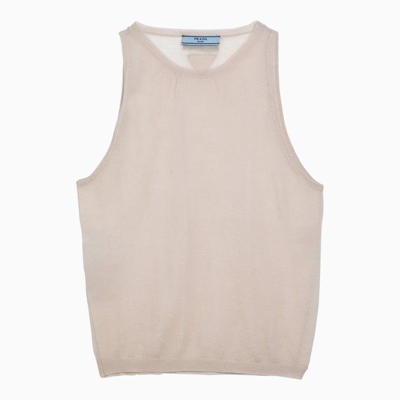 image of Prada Semi-Transparent Desert-Coloured Cashmere Tank Top in Beige, Women's (Size Small)