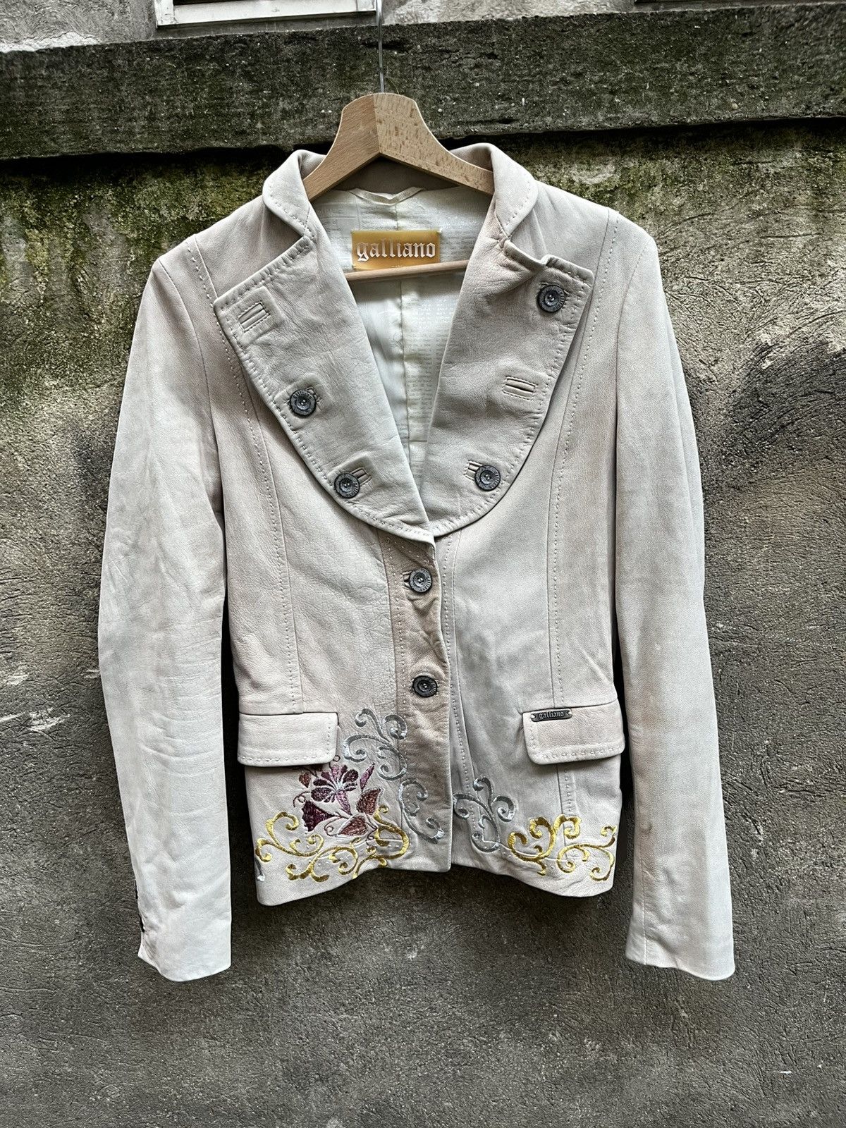 galliano floral print vintage leather jacket