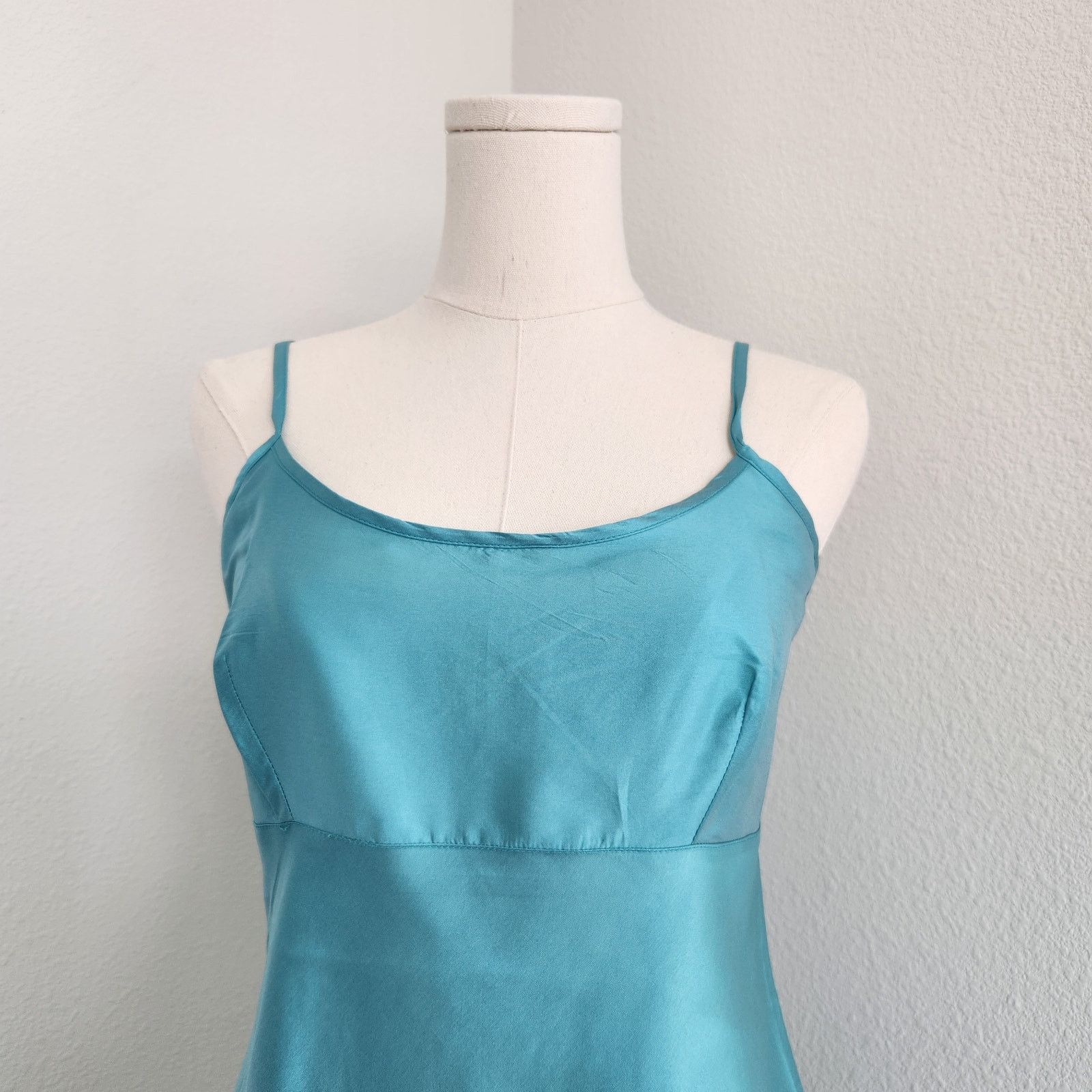 Vintage Frances Valentine Shiny Teal Empire Waist Slip Dress Y2K XS Size XS / US 0-2 / IT 36-38 - 2 Thumbnail
