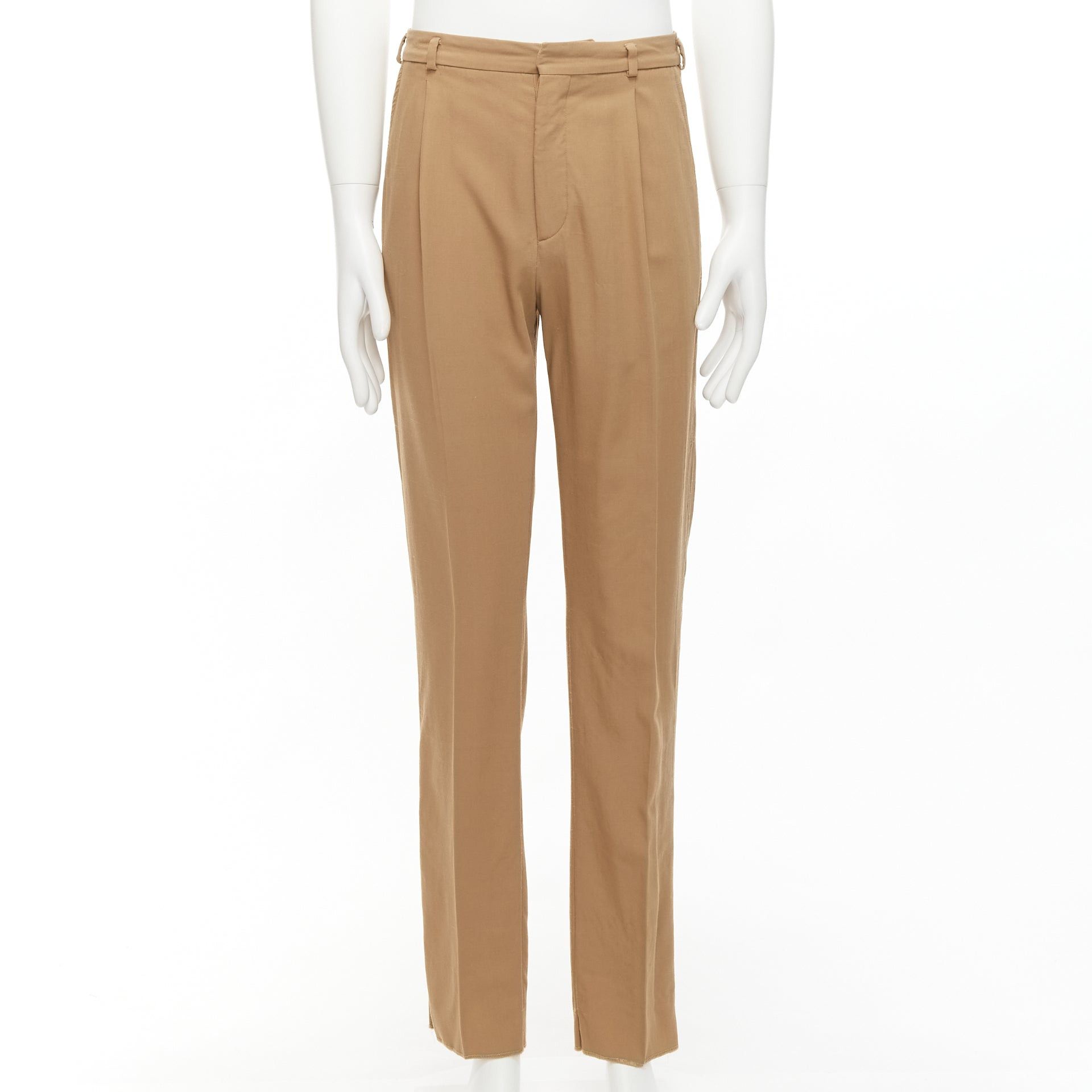 Bottega Veneta BOTTEGA VENETA 100% wool tan brown cotton lined pleated front pants IT48 M Size 48R - 1 Thumbnail
