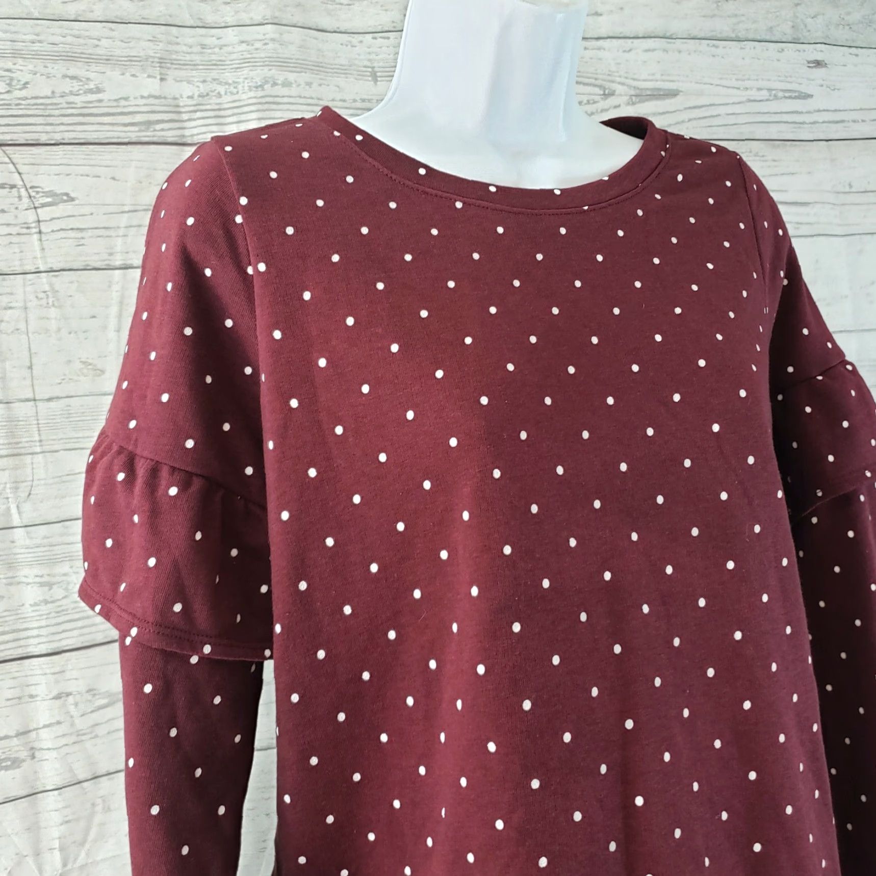 Old Navy Old Navy Womens Top Sz S Maroon White Polka Dot Long Sleeve Cotton Blend Blouse Buttonless? Size S / US 4 / IT 40 - 2 Thumbnail