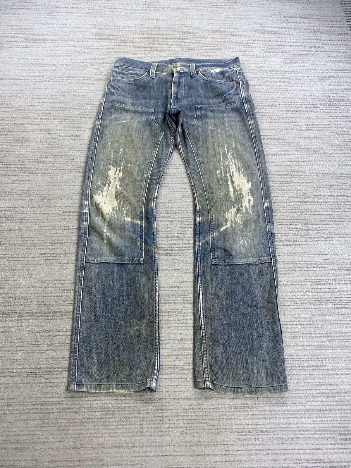 Japanese Brand × Vintage Vintage Bartack Double Knee Distressed Denim Pants Size US 32 / EU 48 - 1 Thumbnail
