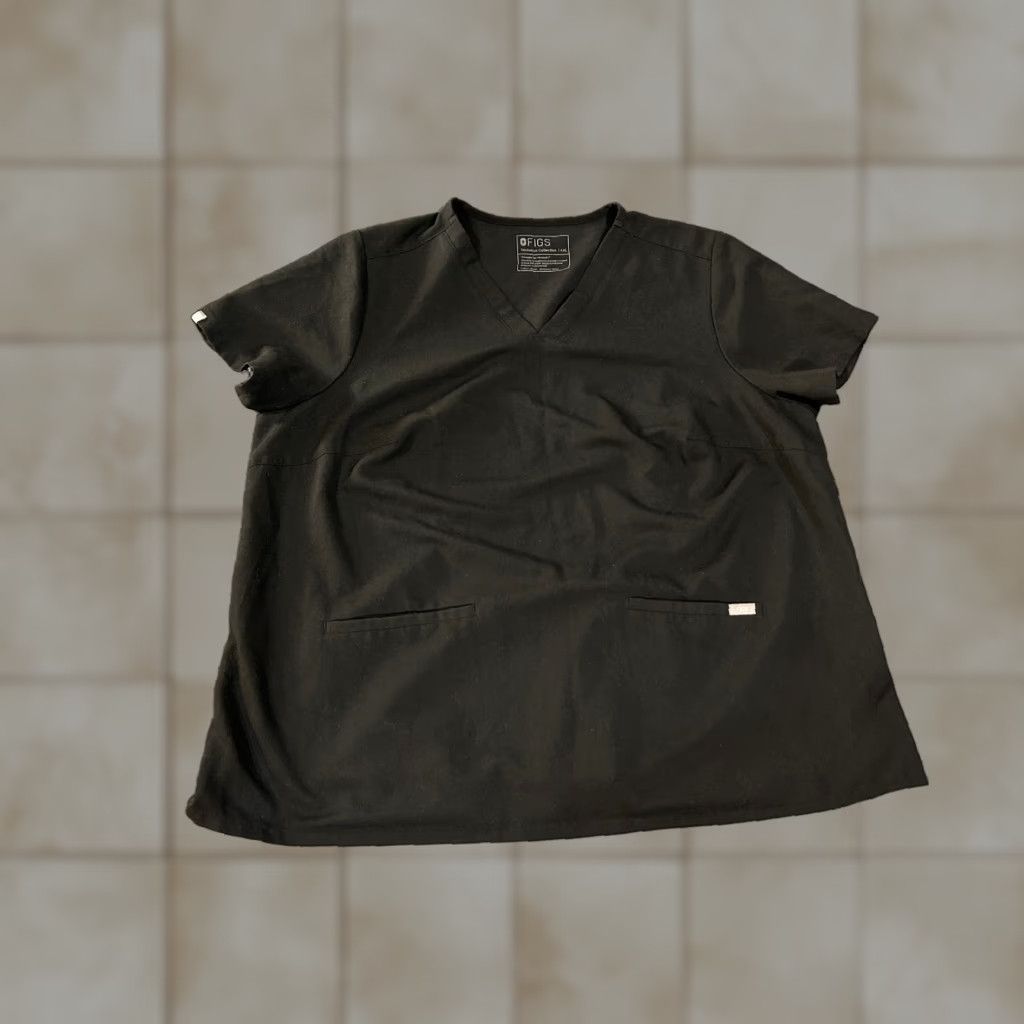 Vintage FIGS scrub top Womens 4XL Black medical healthcare workwear V neck Size XXL / US 16-18 / IT 52-54 - 1 Thumbnail