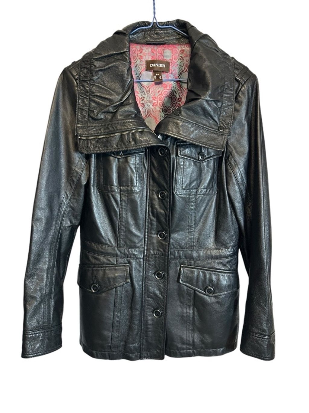 Danier DANIER Woman's Black Leather Jacket with Red Tapestry Size S / US 4 / IT 40 - 1 Thumbnail